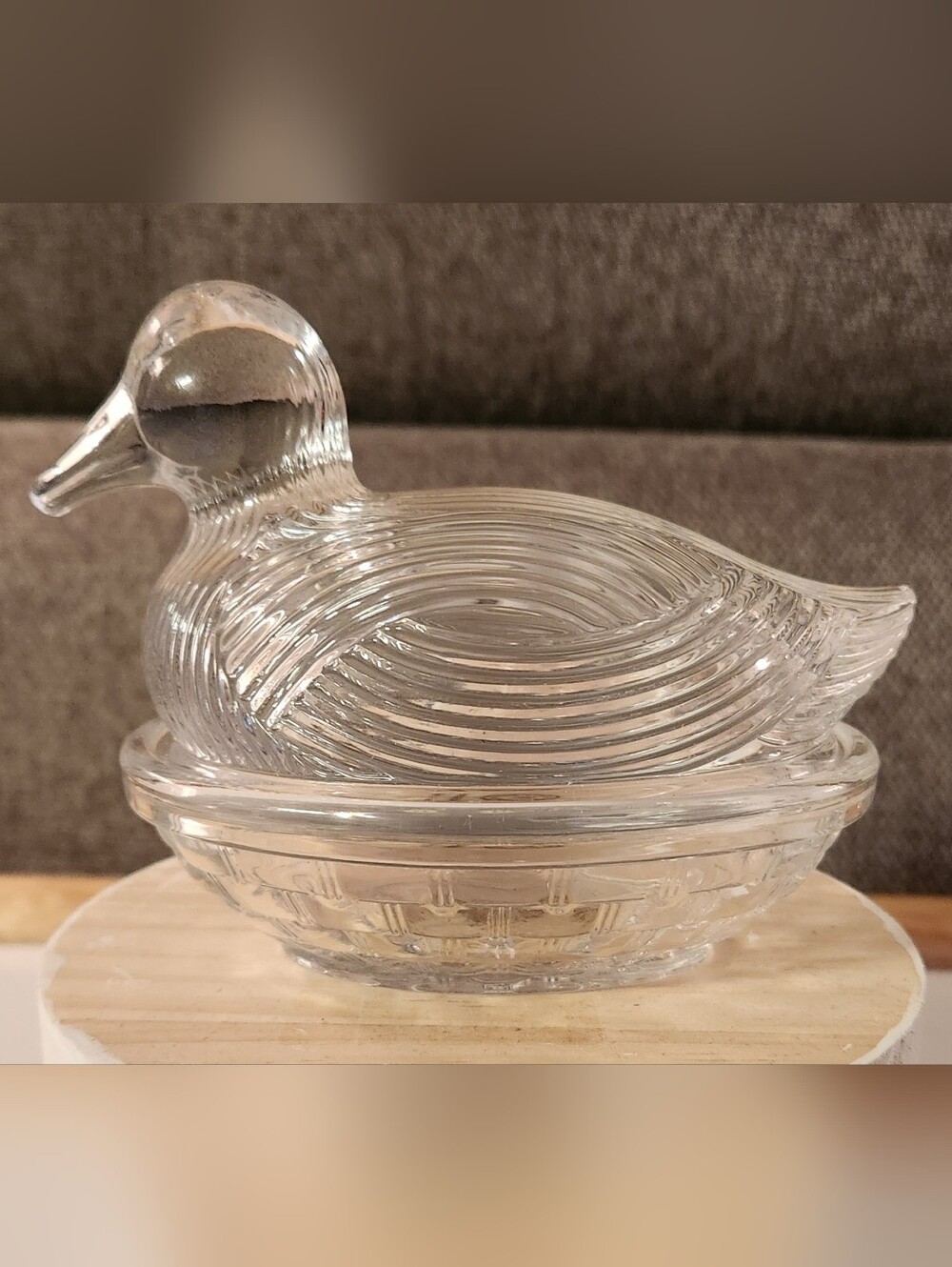 Martha Stewart Glass Duck on Nest Covered Dish Basketweave NWT Vintage Style